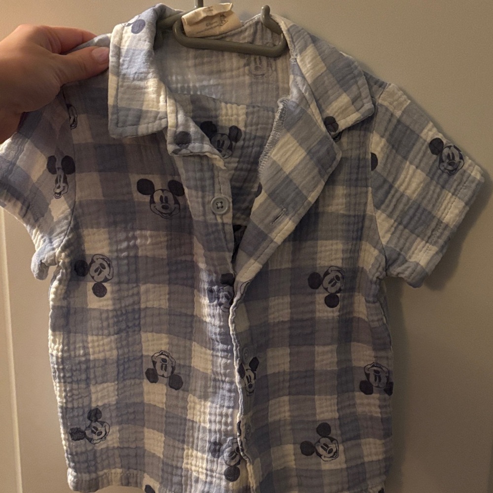 Disney Kids Light Blue Plaid Button Down Shirt